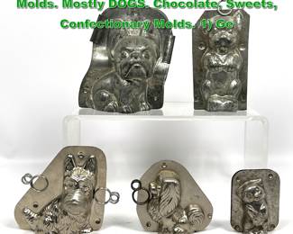 Lot 2276 Collection 5 Vintage Figural Metal Molds. Mostly DOGS. Chocolate, Sweets, Confectionary Molds. 1 Ge