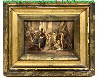 Lot 1962 Small Antique Orientalist oil painting on a wood panel. J. de Beaumont. 