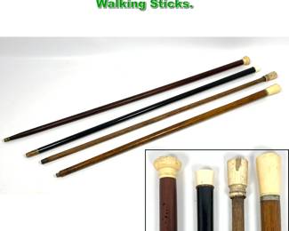 Lot 1902 4pcs Antique Canes Walking Sticks. 