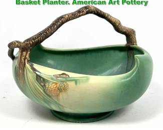 Lot 2090 Roseville Green Pinecone Handle Basket Planter. American Art Pottery