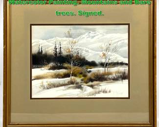 Lot 2144 K.C. WILSON Winter Landscape Watercolor Painting. Mountains and Bare trees. Signed. 