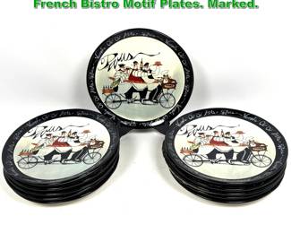 Lot 2249 11pc JENNIFER GARANT Paris French Bistro Motif Plates. Marked. 