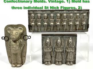 Lot 2267 3pc Chocolate Sweets Confectionary Molds. Vintage. 1 Mold has three individual St Nick Figures. 2 