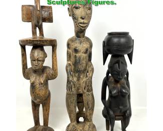 Lot 2051 3pcs Carved African Sculptures Figures. 