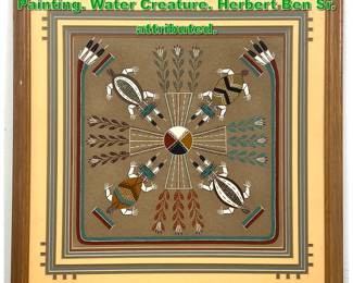 Lot 2124 Vintage Framed Navajo Sand Painting. Water Creature. Herbert Ben Sr. attributed. 