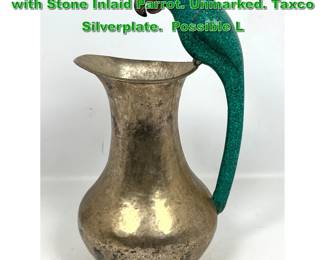 Lot 1956 Castillo Attributed Water Pitcher with Stone Inlaid Parrot. Unmarked. Taxco Silverplate. Possible L