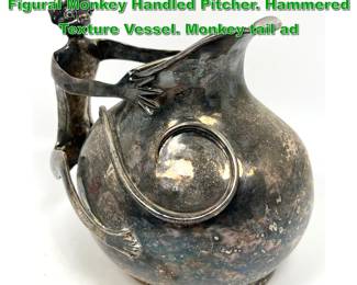 Lot 1951 EMILIA CASTILLO Silver Plate Figural Monkey Handled Pitcher. Hammered Texture Vessel. Monkey tail ad