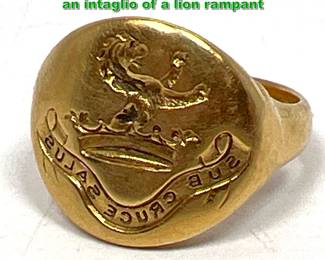 Lot 2175 Victorian 18K gold signet ring with an intaglio of a lion rampant