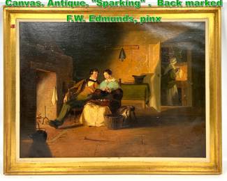 Lot 2184 After F. W. Edmunds Painting on Canvas. Antique. Sparking . Back marked F.W. Edmunds, pinx