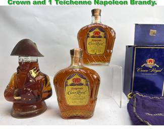 Lot 2401 3pcs Whisky and Brandy. 2 Royal Crown and 1 Teichenne Napoleon Brandy. 