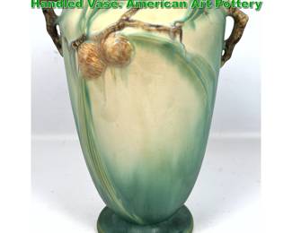 Lot 2092 Roseville Green Pinecone Large Handled Vase. American Art Pottery