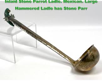 Lot 1940 EMILIA CASTILLO Silver Plate Inlaid Stone Parrot Ladle. Mexican. Large Hammered Ladle has Stone Parr
