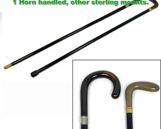 Lot 1894 2pcs antique walking sticks canes. 1 Horn handled, other sterling mounts. 