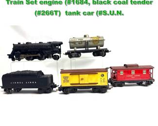 Lot 2349 5pc Lionel Prewar 1684 Freight Train Set engine 1684, black coal tender 266T tank car S.U.N.