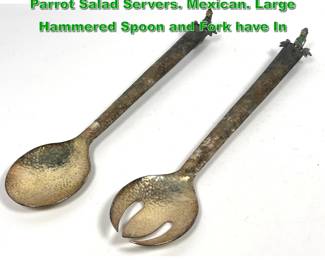 Lot 1913 Pr EMILIA CASTILLO Silver Plate Parrot Salad Servers. Mexican. Large Hammered Spoon and Fork have In