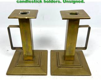 Lot 2227 Pair Arts and Crafts Brass candlestick holders. Unsigned.
