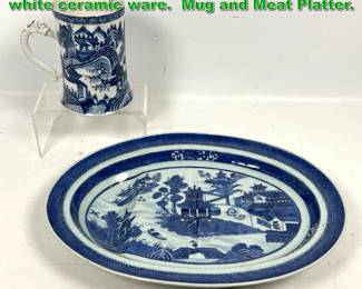 Lot 2028 2pcs Chinese Export blue and white ceramic ware. Mug and Meat Platter. 