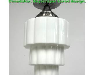 Lot 2153 Art Deco White Glass Pendant Chandelier. Skyscraper tiered design. 