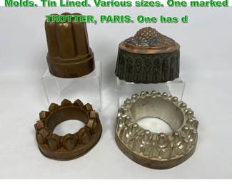 Lot 2320 Collection 4 Copper Sculptural Molds. Tin Lined. Various sizes. One marked TROTTER, PARIS. One has d