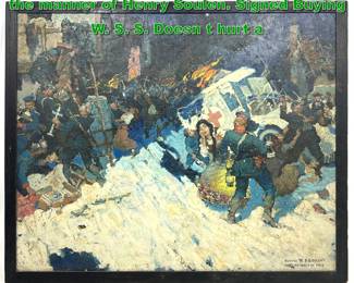 Lot 1958 WWI Illustration oil on canvas. In the manner of Henry Soulen. Signed Buying W. S. S. Doesn t hurt a