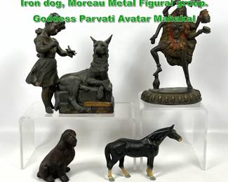 Lot 2226 4pcs Metal Objects. Iron Horse, Iron dog, Moreau Metal Figural group. Goddess Parvati Avatar Mahakal