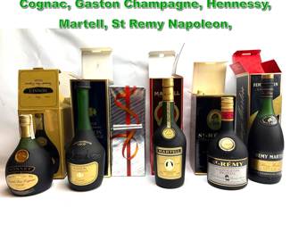 Lot 2397 6pcs Bottles. Remy Martin, Monnet Cognac, Gaston Champagne, Hennessy, Martell, St Remy Napoleon, 