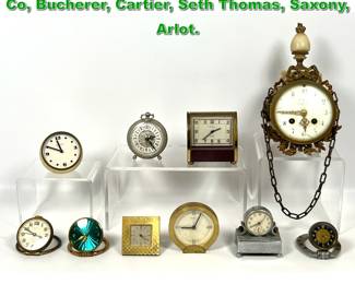 Lot 2214 10pcs Vintage Clocks. Tiffany and Co, Bucherer, Cartier, Seth Thomas, Saxony, Arlot. 