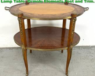 Lot 1843 French style Inlaid Marquetry Oval Lamp Table. Ormolu Elements,Feet and Trim. 