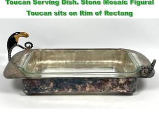 Lot 1934 EMILIA CASTILLO Silver Plate Toucan Serving Dish. Stone Mosaic Figural Toucan sits on Rim of Rectang