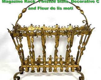 Lot 1836 Highly Decorative Gilt Wrought Iron Magazine Rack. Twisted Slats. Decorative C and Fleur de lis moti