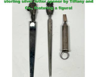 Lot 2171 3pcs Sterling. The first is a sterling silver letter opener by Tiffany and Co., featuring a figural