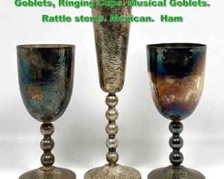 Lot 1933 3pc EMILIA CASTILLO Silver Plate Goblets, Ringing Cups. Musical Goblets. Rattle stems. Mexican. Ham
