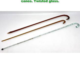 Lot 1887 3pcs Vintage lass walking sticks canes. Twisted glass. 