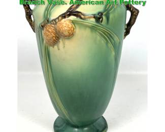Lot 2095 Roseville Green Pinecone Sculpted Branch Vase. American Art Pottery