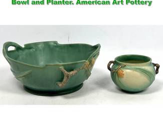 Lot 2068 2pcs Roseville Green Pinecone Bowl and Planter. American Art Pottery