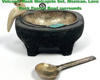 Lot 1922 EMILIA CASTILLO Silver Plate, Volcanic Rock Molcajete Set. Mexican. Lava Rock Footed Bowl surrounds 