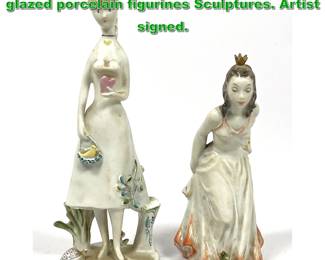 Lot 2122 2pcs Rosenthal Studio Linie glazed porcelain figurines Sculptures. Artist signed. 