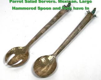 Lot 1941 Pr EMILIA CASTILLO Silver Plate Parrot Salad Servers. Mexican. Large Hammered Spoon and Fork have In