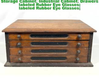 Lot 1803 Antique 4 Drawer Optician s Storage Cabinet. Industrial Cabinet. Drawers labeled Rubber Eye Glasses