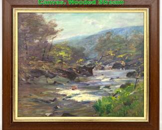 Lot 2141 Antique Artist Signed Painting on Canvas. Wooded Stream 