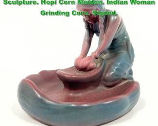 Lot 2100 VAN BRIGGLE Figural Pottery Sculpture. Hopi Corn Maiden. Indian Woman Grinding Corn. Signed. 