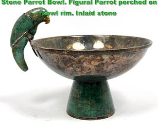 Lot 1945 LOS CASTILLO Silver Plate Inlaid Stone Parrot Bowl. Figural Parrot perched on bowl rim. Inlaid stone