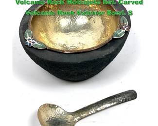 Lot 1910 EMILIA CASTILLO Silver Plate Bowl Volcanic Rock Molcajete Set. Carved Volcanic Rock Exterior Bowl. S