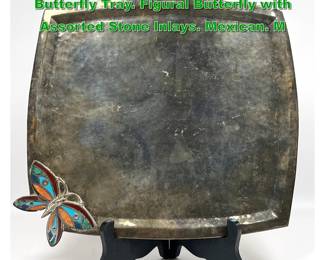 Lot 1921 EMILIA CASTILLO Silverplate Butterfly Tray. Figural Butterfly with Assorted Stone Inlays. Mexican. M