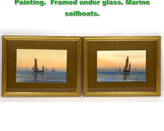 Lot 2045 J. Howard Watercolor Gouache Painting. Framed under glass. Marine sailboats. 