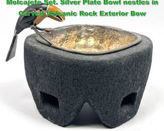 Lot 1908 EMILIA CASTILLO Toucan Molcajete Set. Silver Plate Bowl nestles in Carved Volcanic Rock Exterior Bow