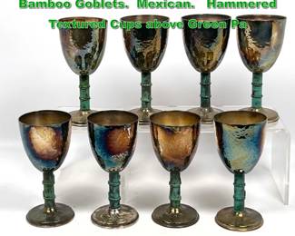 Lot 1916 Set 8 EMILIA CASTILLO Silver Plate Bamboo Goblets. Mexican. Hammered Textured Cups above Green Pa