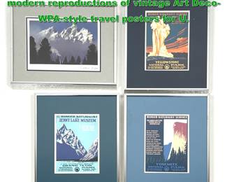 Lot 2131 4pc framed print. Three are modern reproductions of vintage Art DecoWPAstyle travel posters for U.