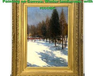 Lot 1959 Antique Artist Monogrammed Painting on Canvas. Winter landscape. with receipt. 