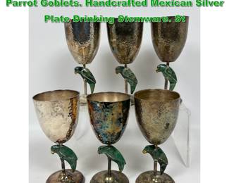 Lot 1930 Set 6 EMILIA CASTILLO Figural Parrot Goblets. Handcrafted Mexican Silver Plate Drinking Stemware. St